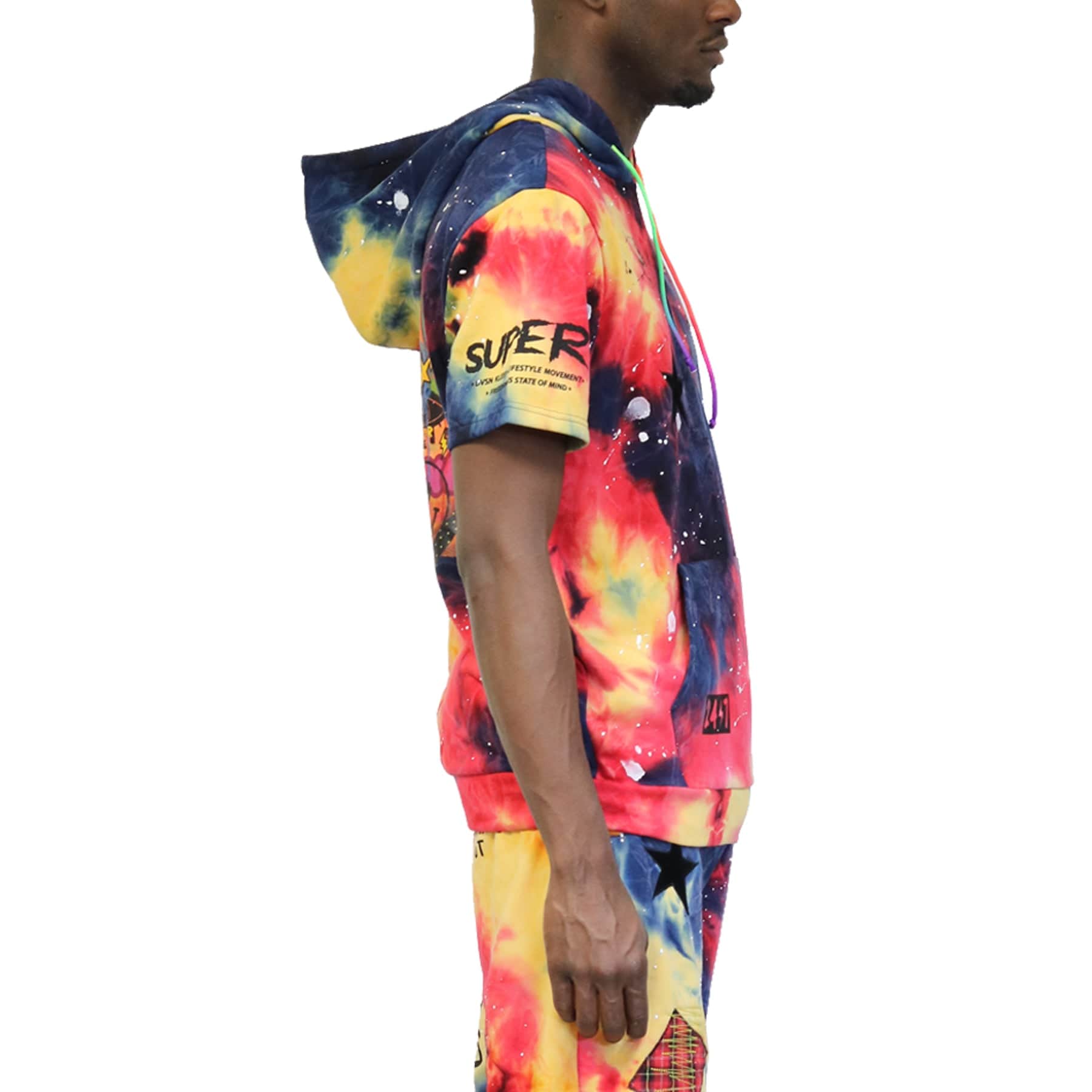 KLEEP Men's Sweatshirt TOPE Tie die Pullover Short Sleeve Hoodie