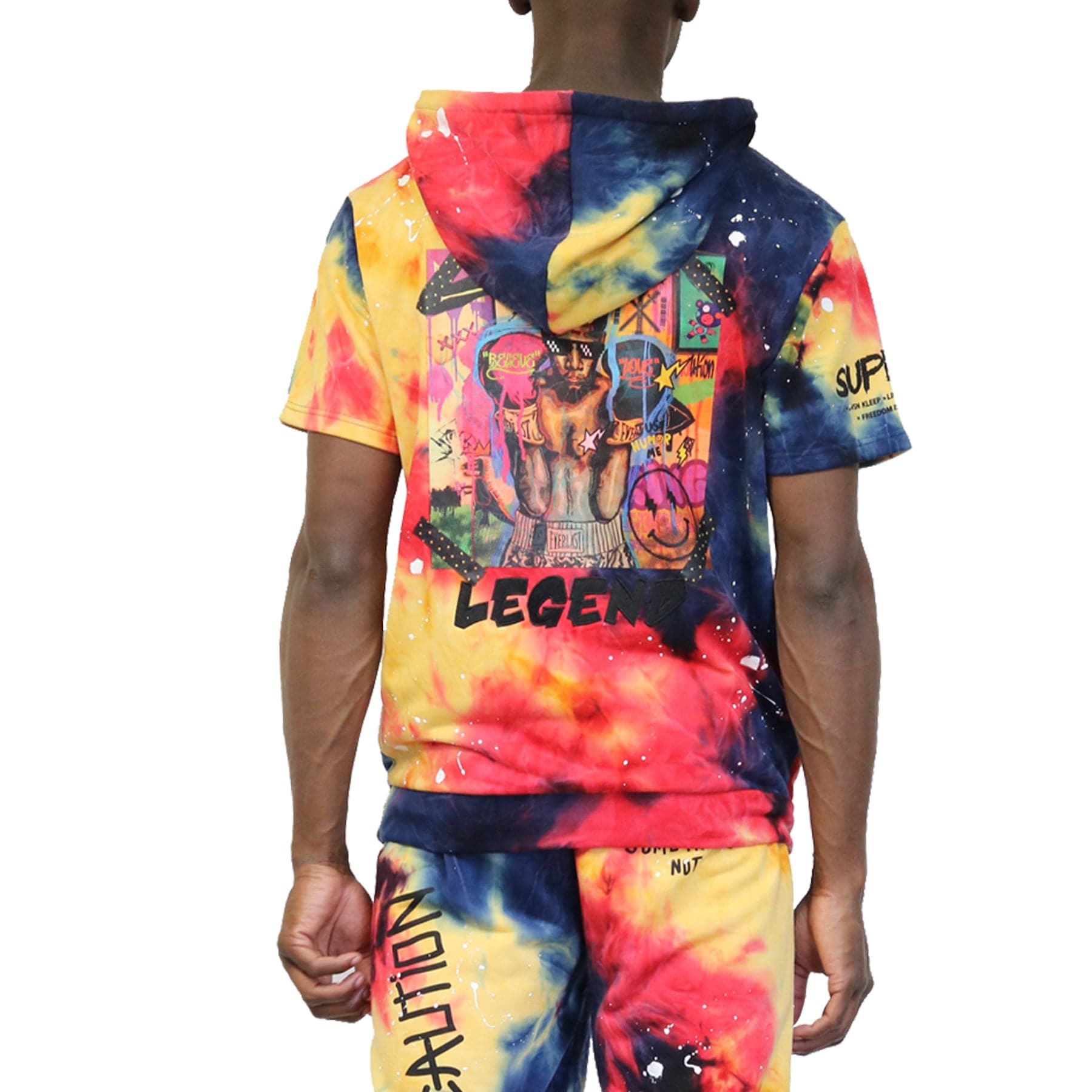 KLEEP Men's Sweatshirt TOPE Tie die Pullover Short Sleeve Hoodie