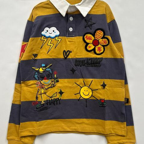 BISCOTTI Kid's Long Sleeve Polo Shirt With Heavy Print Effects & Patch Works - Love to KleepKid's Polo ShirtKLEEPLove to Kleep