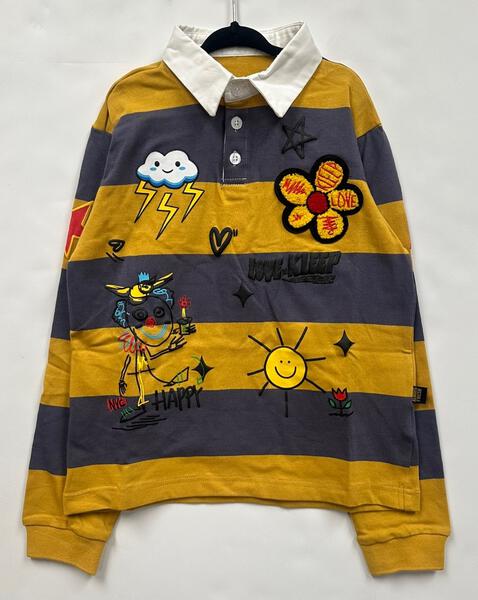 BISCOTTI Kid's Long Sleeve Polo Shirt With Heavy Print Effects & Patch Works - Love to KleepKid's Polo ShirtKLEEPLove to Kleep