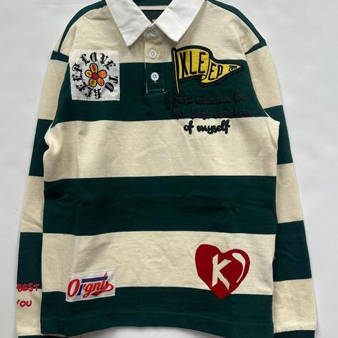 SAGE Kid's Long Sleeve Polo Shirt With Heavy Print Effects & Patch Works - Love to KleepKid's Polo ShirtKLEEPLove to Kleep