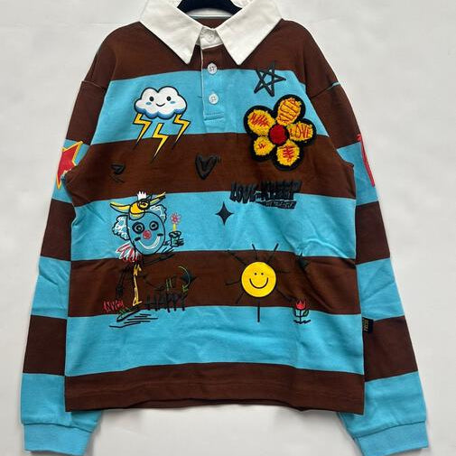 JORDY Kid's Long Sleeve Polo Shirt With Heavy Print Effects & Patch Works - Love to KleepKid's Polo ShirtKLEEPLove to Kleep