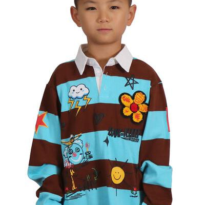 JORDY Kid's Long Sleeve Polo Shirt With Heavy Print Effects & Patch Works - Love to KleepKid's Polo ShirtKLEEPLove to Kleep