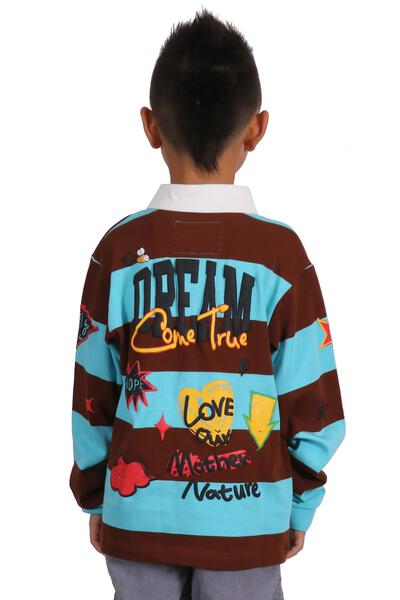 JORDY Kid's Long Sleeve Polo Shirt With Heavy Print Effects & Patch Works - Love to KleepKid's Polo ShirtKLEEPLove to Kleep