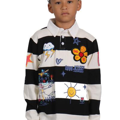 CROW Kid's Long Sleeve Polo Shirt With Heavy Print Effects & Patch Works - Love to KleepKid's Polo ShirtLove to KleepLove to Kleep