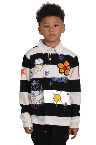 CROW Kid's Long Sleeve Polo Shirt With Heavy Print Effects & Patch Works - Love to KleepKid's Polo ShirtLove to KleepLove to Kleep