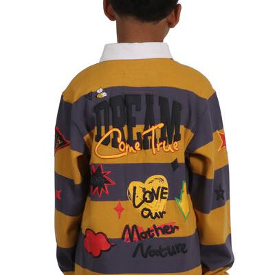 BISCOTTI Kid's Long Sleeve Polo Shirt With Heavy Print Effects & Patch Works - Love to KleepKid's Polo ShirtKLEEPLove to Kleep