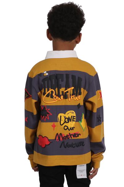 BISCOTTI Kid's Long Sleeve Polo Shirt With Heavy Print Effects & Patch Works - Love to KleepKid's Polo ShirtKLEEPLove to Kleep