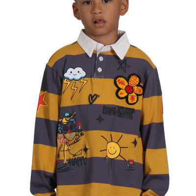 BISCOTTI Kid's Long Sleeve Polo Shirt With Heavy Print Effects & Patch Works - Love to KleepKid's Polo ShirtKLEEPLove to Kleep