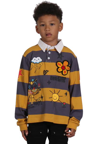 BISCOTTI Kid's Long Sleeve Polo Shirt With Heavy Print Effects & Patch Works - Love to KleepKid's Polo ShirtKLEEPLove to Kleep