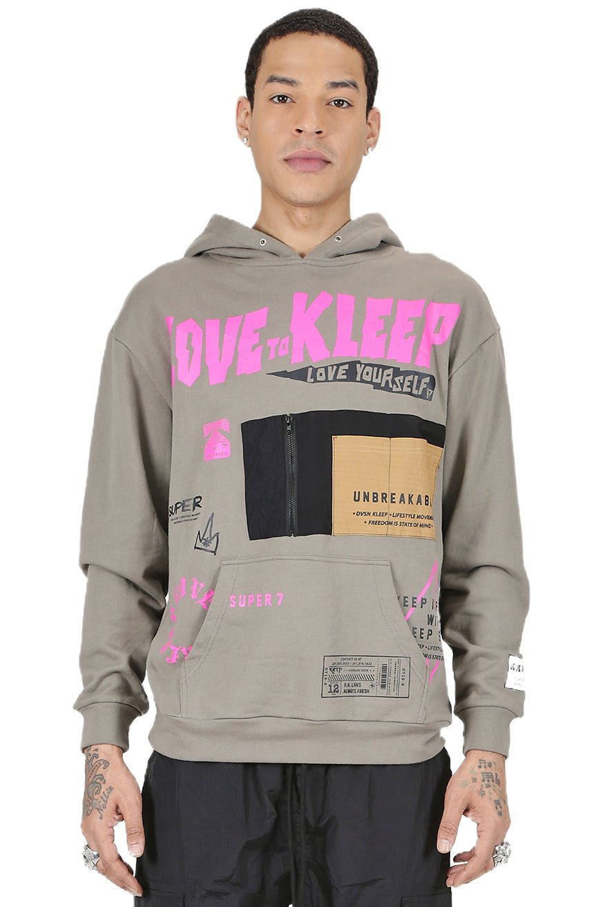 ASH GREY Men's Premium French Terry Graphic Pullover Hoodie - Love to KleepMen's SweatshirtKLEEPLove to Kleep