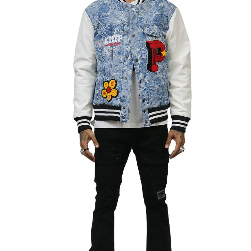 FLEX Men's Jacquard Body with faux Leather Sleeve Varsity Jacket - Love to KleepMen's JacketKLEEPLove to Kleep