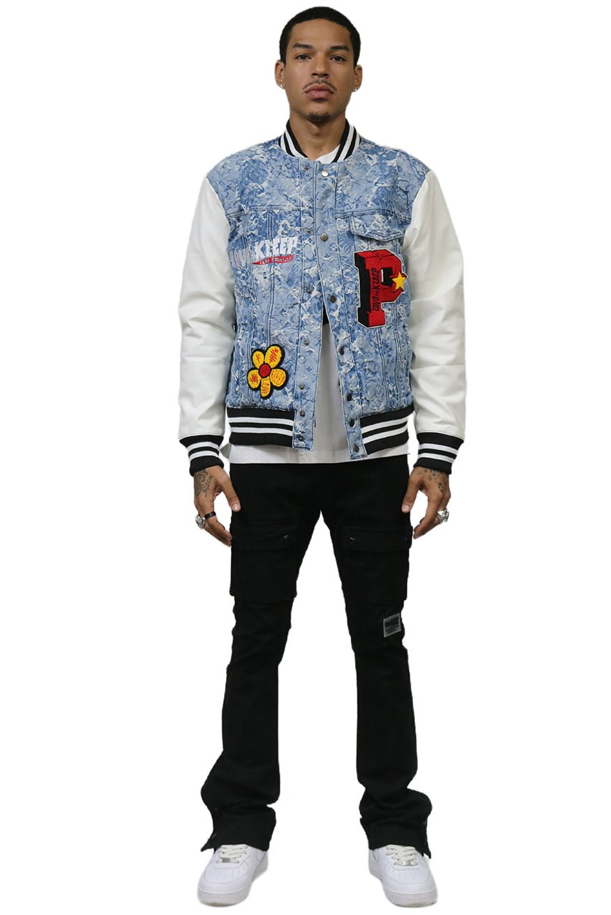 FLEX Men's Jacquard Body with faux Leather Sleeve Varsity Jacket - Love to KleepMen's JacketKLEEPLove to Kleep