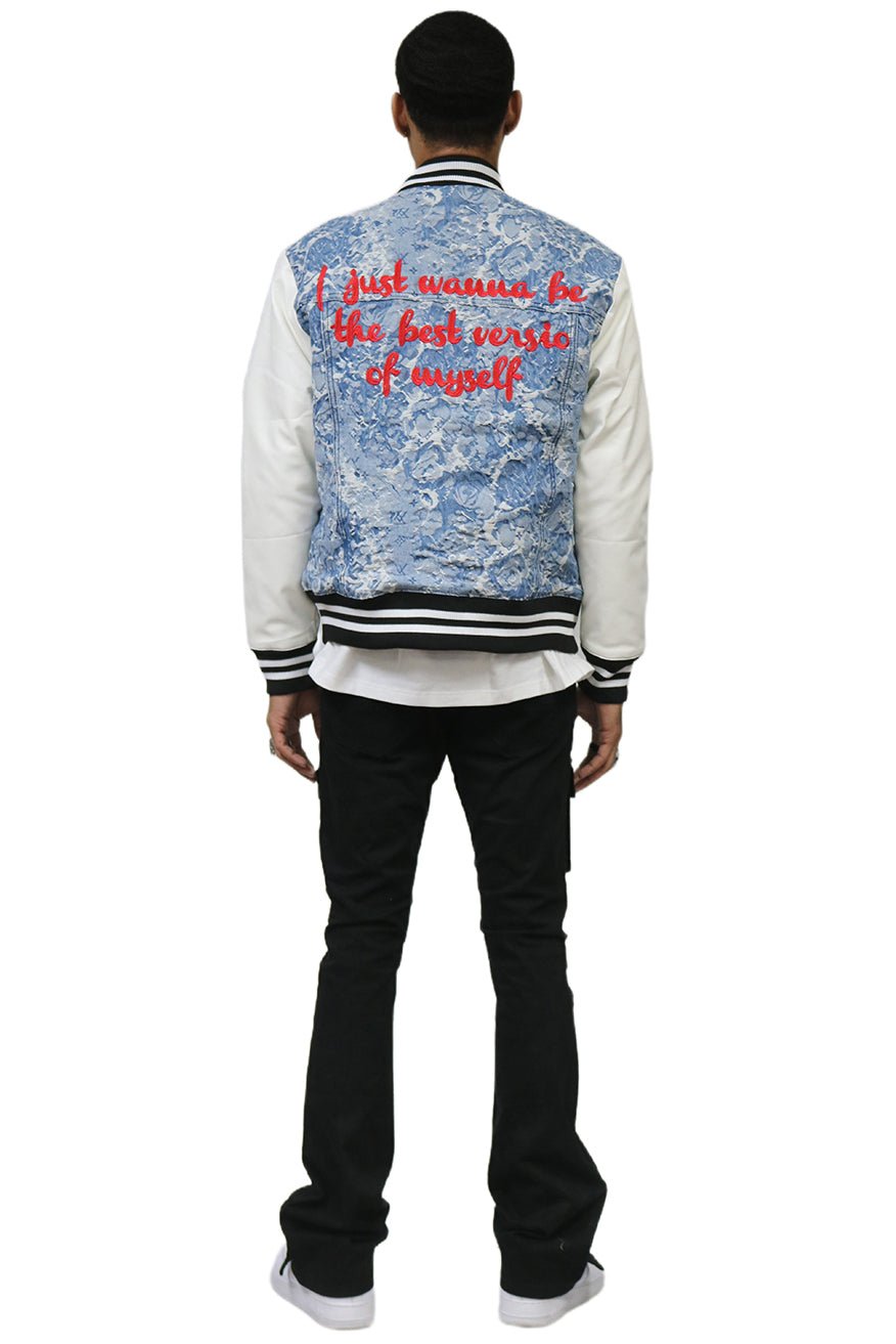 FLEX Men's Jacquard Body with faux Leather Sleeve Varsity Jacket - Love to KleepMen's JacketKLEEPLove to Kleep