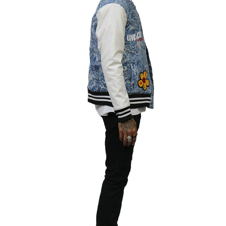 FLEX Men's Jacquard Body with faux Leather Sleeve Varsity Jacket - Love to KleepMen's JacketKLEEPLove to Kleep