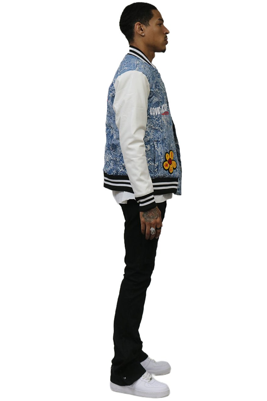 FLEX Men's Jacquard Body with faux Leather Sleeve Varsity Jacket - Love to KleepMen's JacketKLEEPLove to Kleep