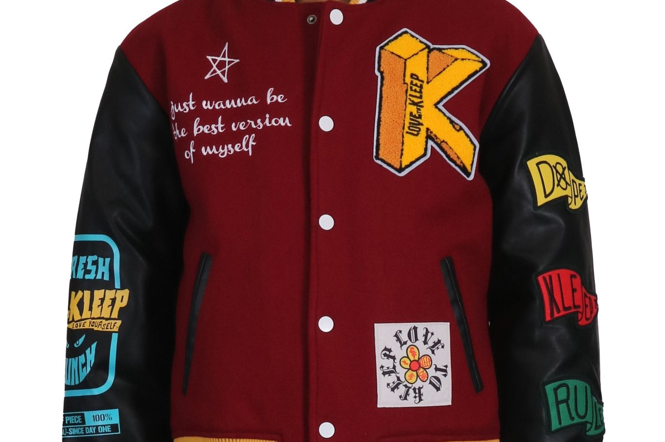 MAROON Men's Melton Body with Faux Leather Sleeve Varsity Jacket - Love to KleepMen's JacketKLEEPLove to Kleep