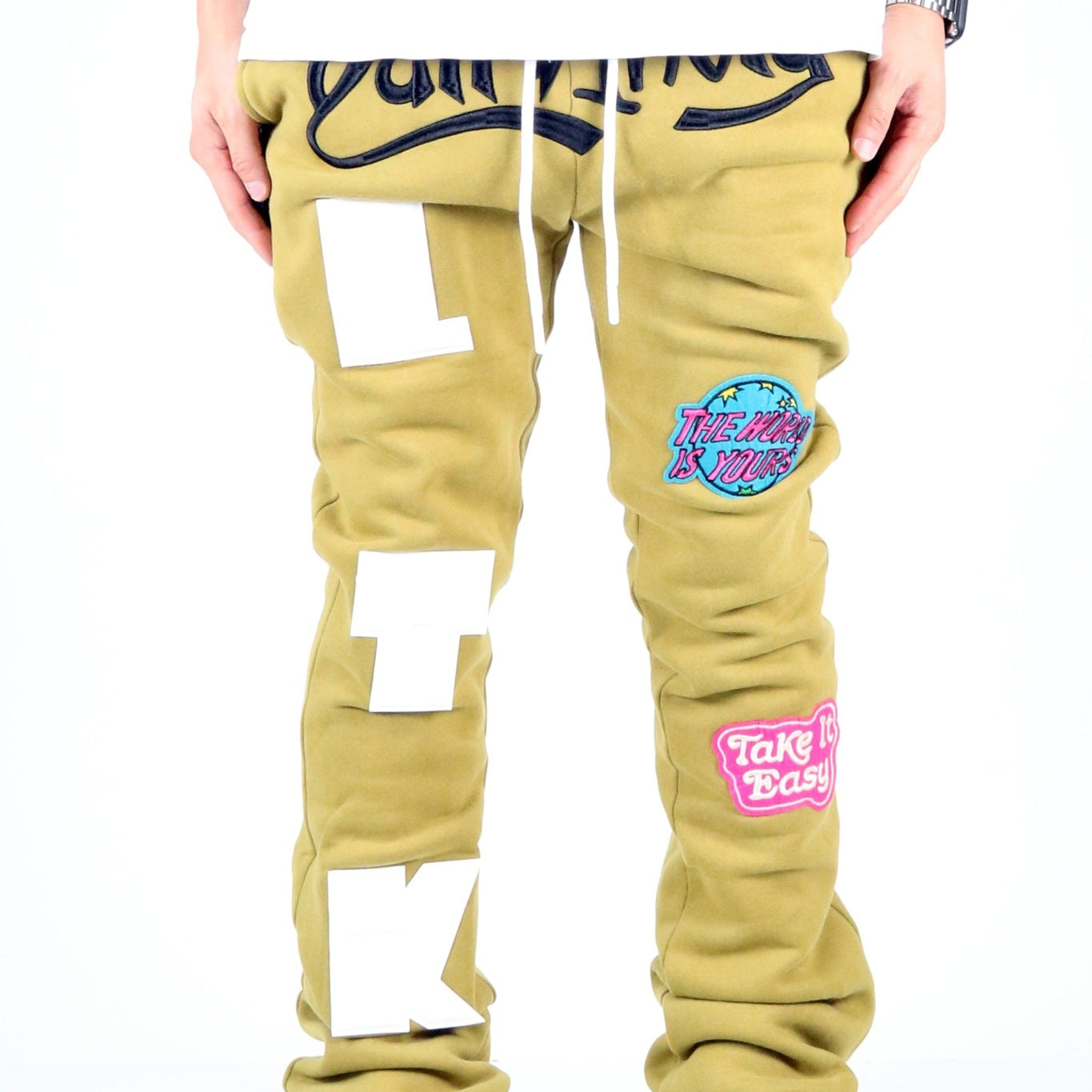 PEAR Heavy weight brushed graphic skinny flare stacked pants - Love to KleepMen's SweatpantsKLEEPLove to Kleep