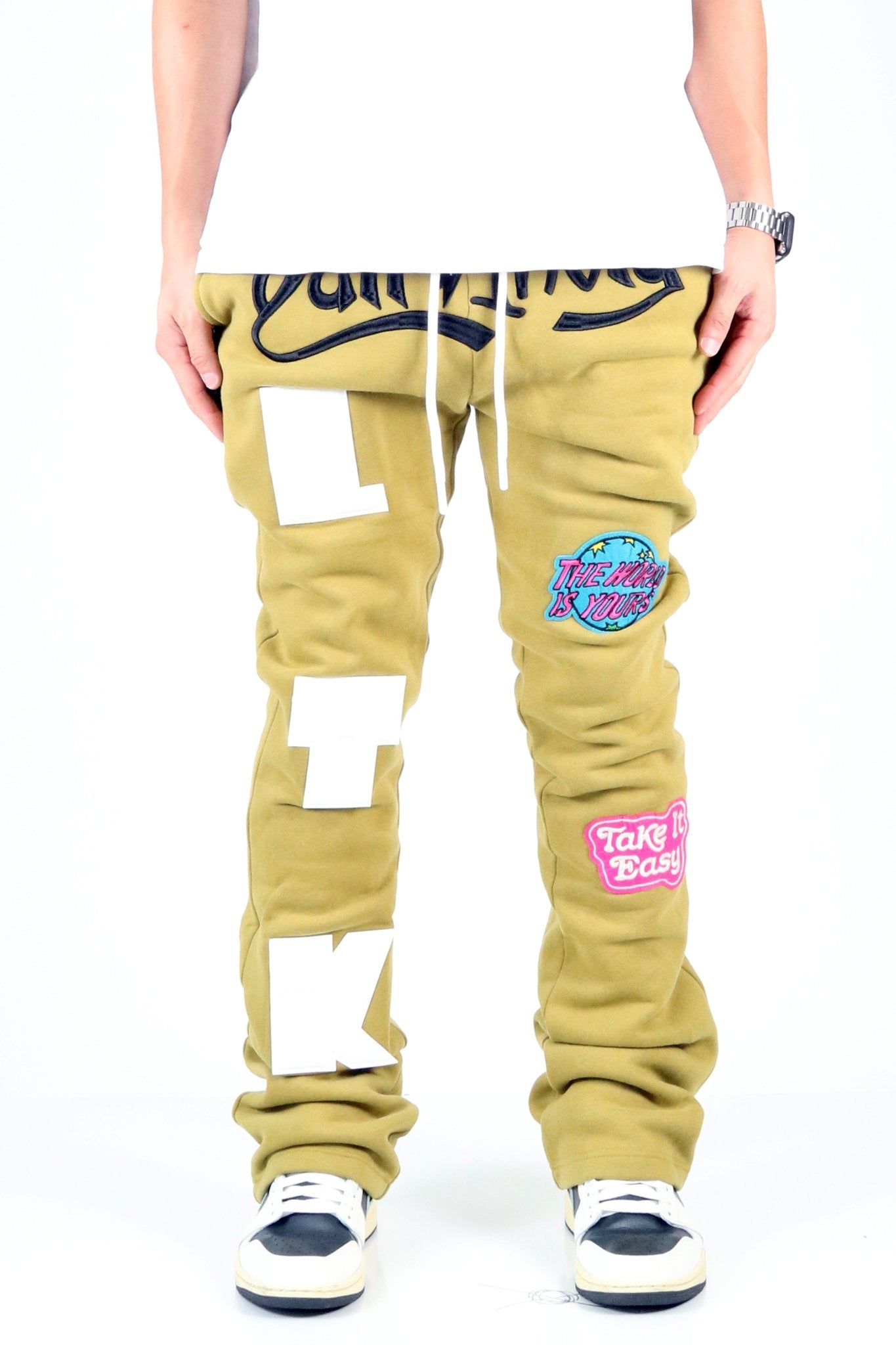 PEAR Heavy weight brushed graphic skinny flare stacked pants - Love to KleepMen's SweatpantsKLEEPLove to Kleep