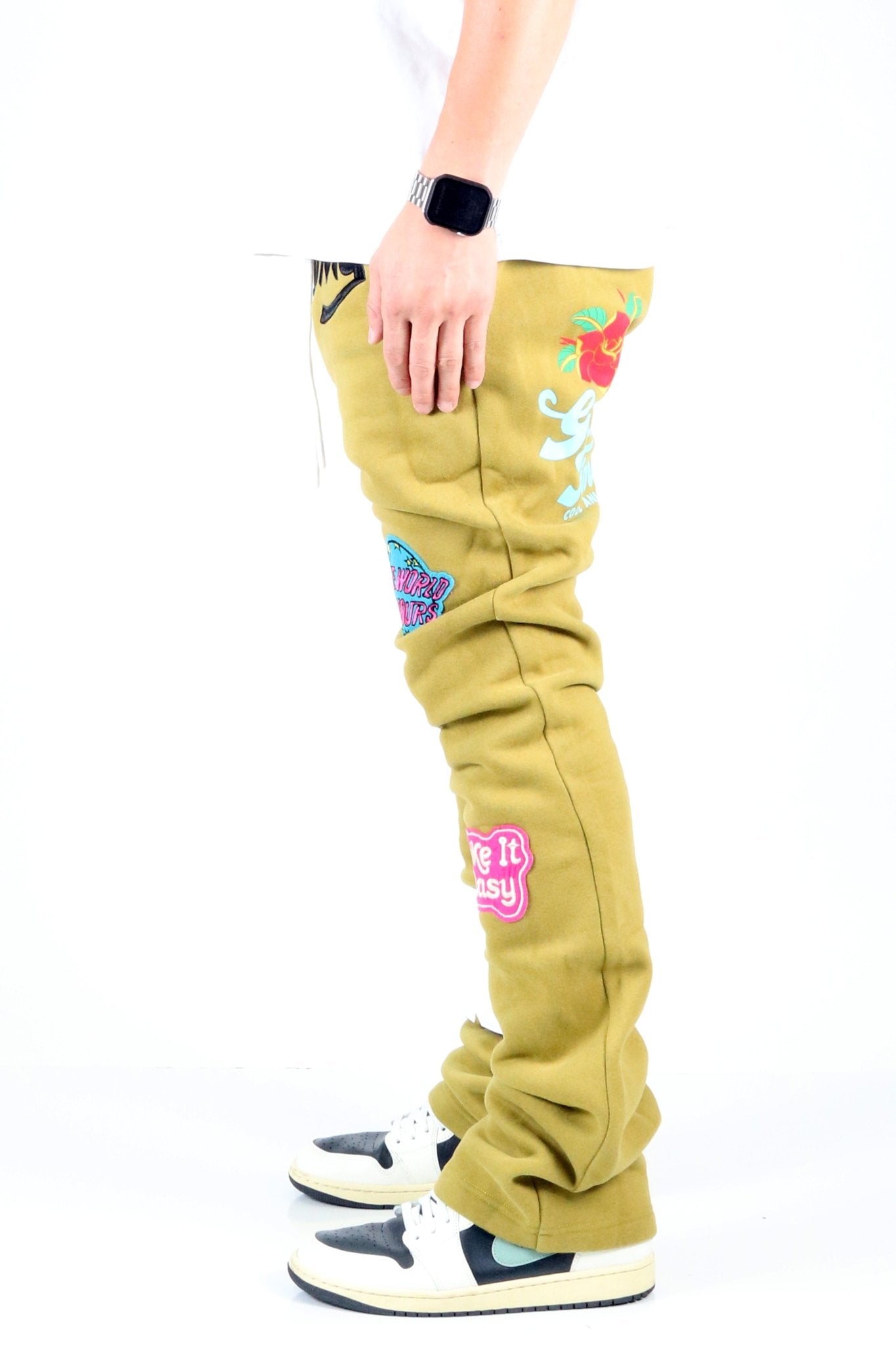 PEAR Heavy weight brushed graphic skinny flare stacked pants - Love to KleepMen's SweatpantsKLEEPLove to Kleep