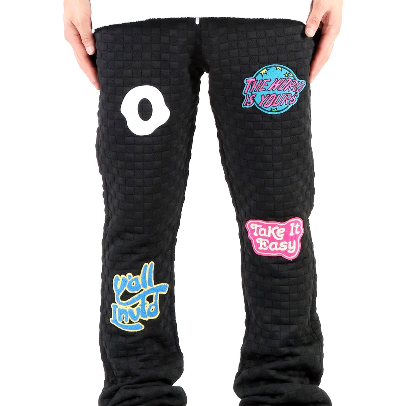 KUROI Waffle fleece graphic skinny flare stacked pants - Love to KleepMen's SweatpantsKLEEPLove to Kleep