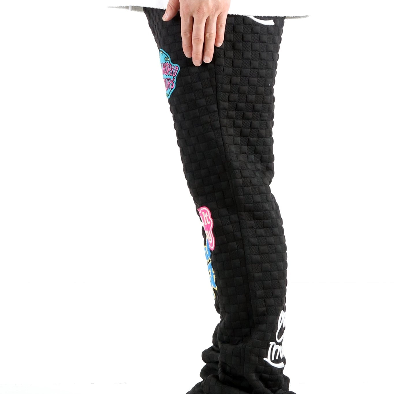 KUROI Waffle fleece graphic skinny flare stacked pants - Love to KleepMen's SweatpantsKLEEPLove to Kleep