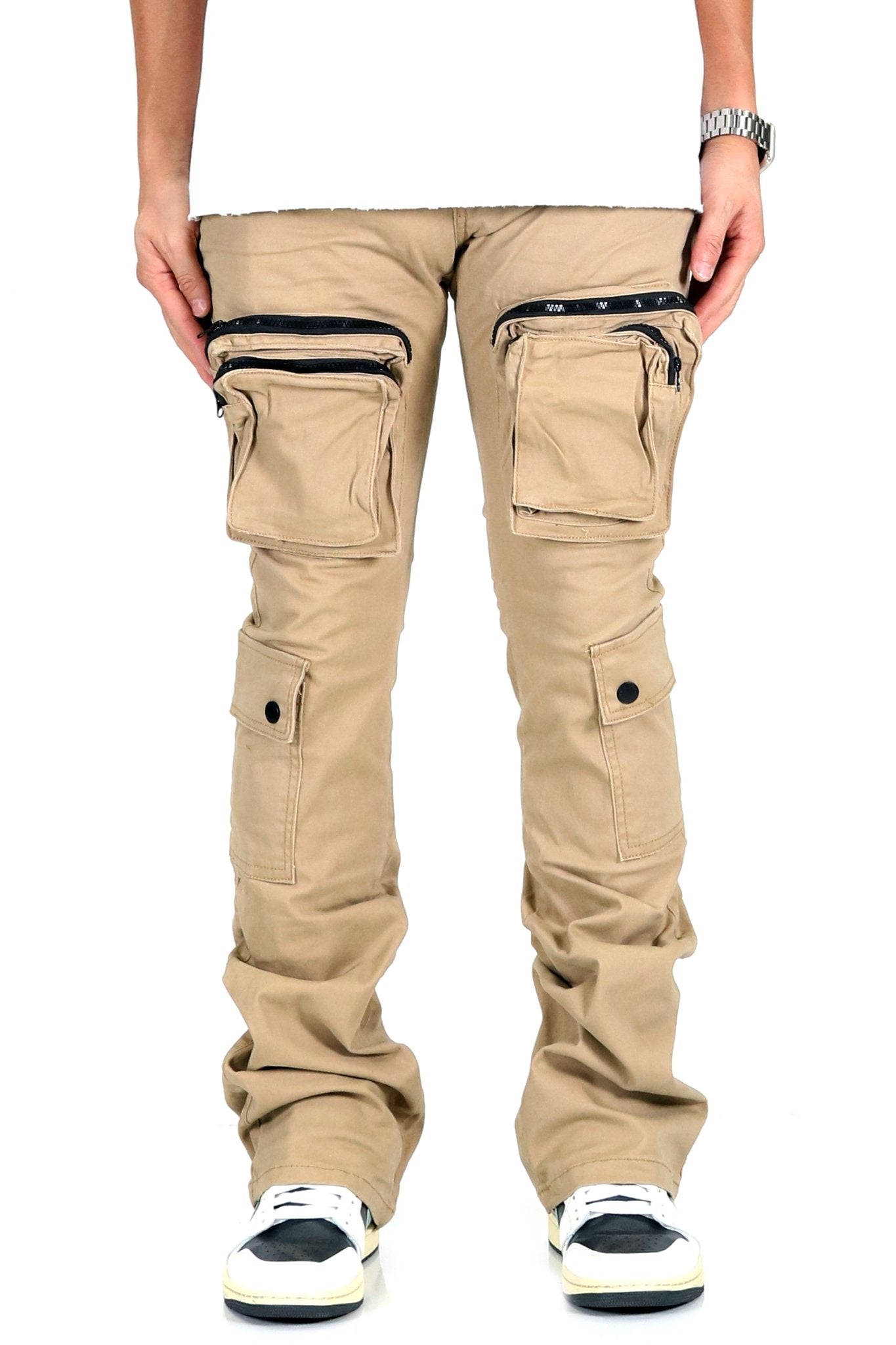 VENGE Men's premium twill khaki stacked cargo pants. - Love to KleepMen's PantsKLEEPLove to Kleep