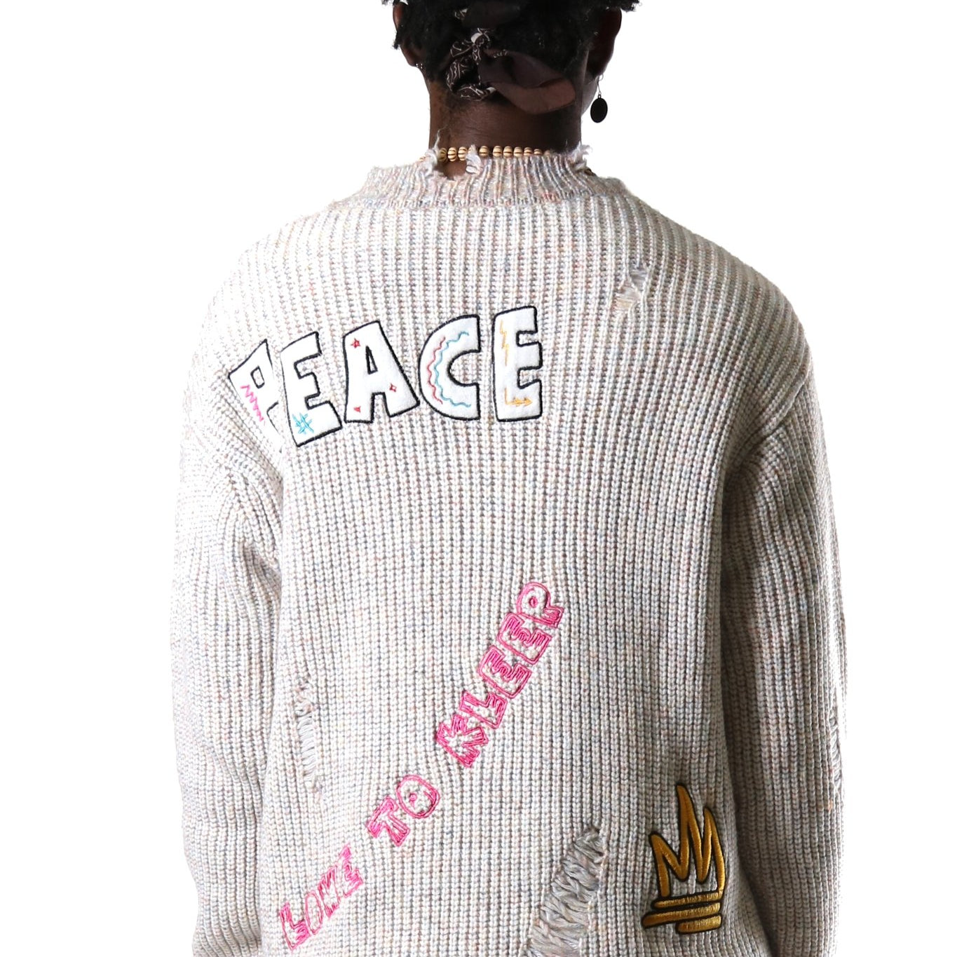 KELVE Heavy Gauge Ripped Knit Sweater with patches - Love to KleepMen's SweaterKLEEPLove to Kleep