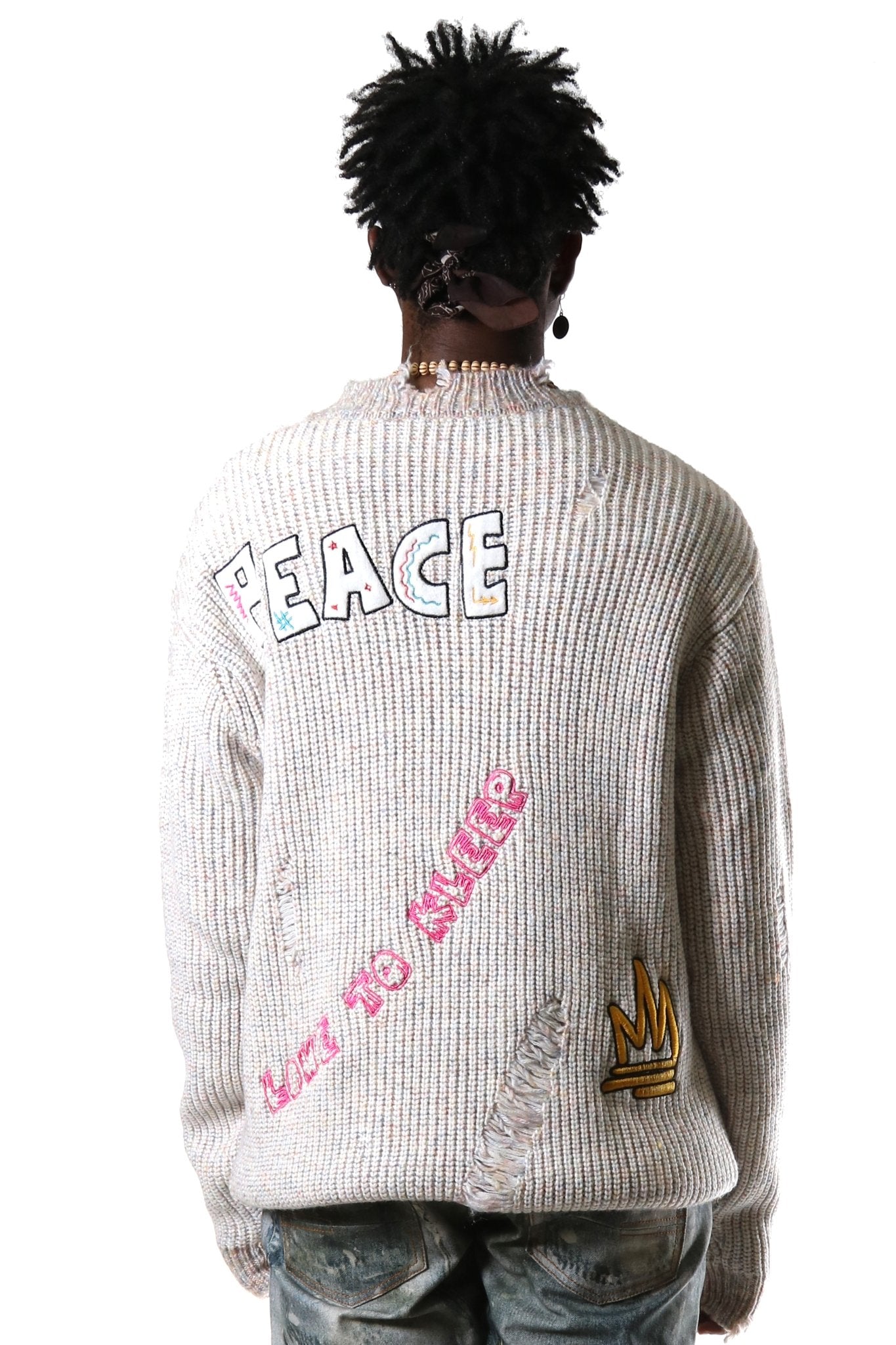 KELVE Heavy Gauge Ripped Knit Sweater with patches - Love to KleepMen's SweaterKLEEPLove to Kleep