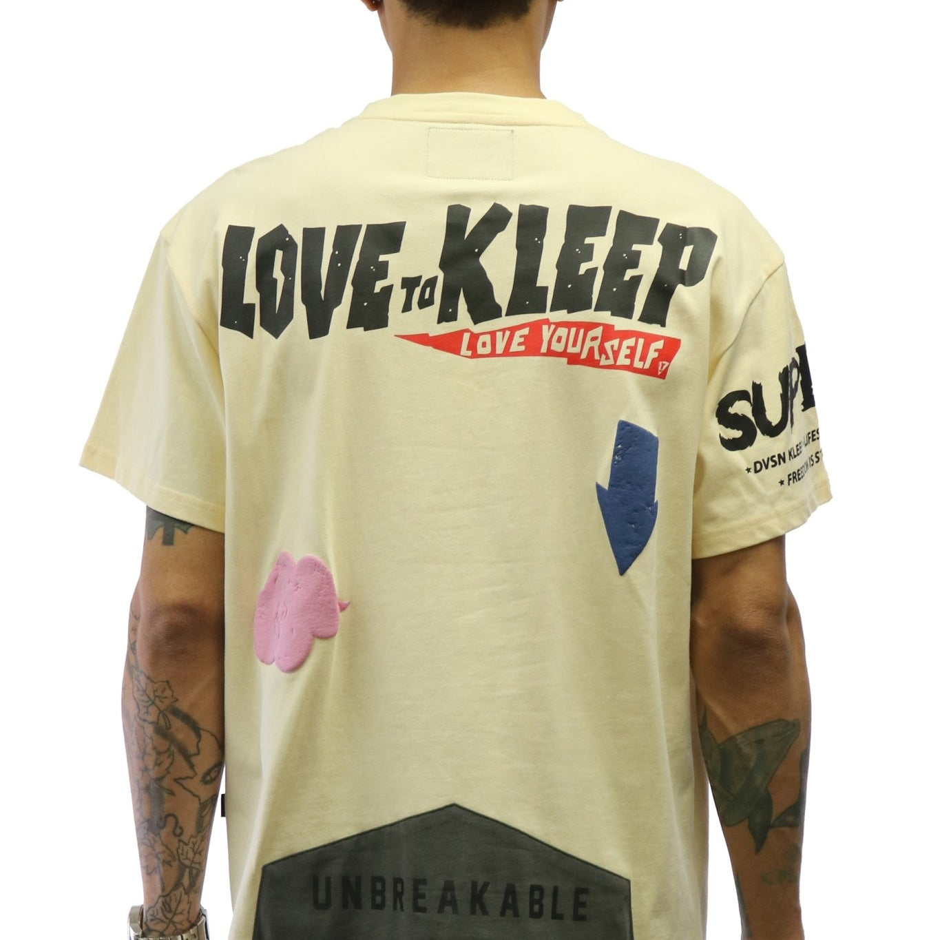 Angora Men's graphic print and patchwork cream cotton short sleeve tee - Love to KleepMen's TeeKLEEPLove to Kleep