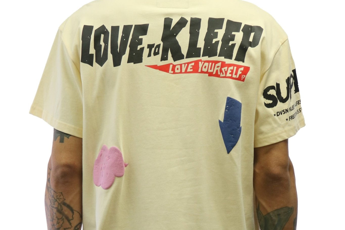 Angora Men's graphic print and patchwork cream cotton short sleeve tee - Love to KleepMen's TeeKLEEPLove to Kleep