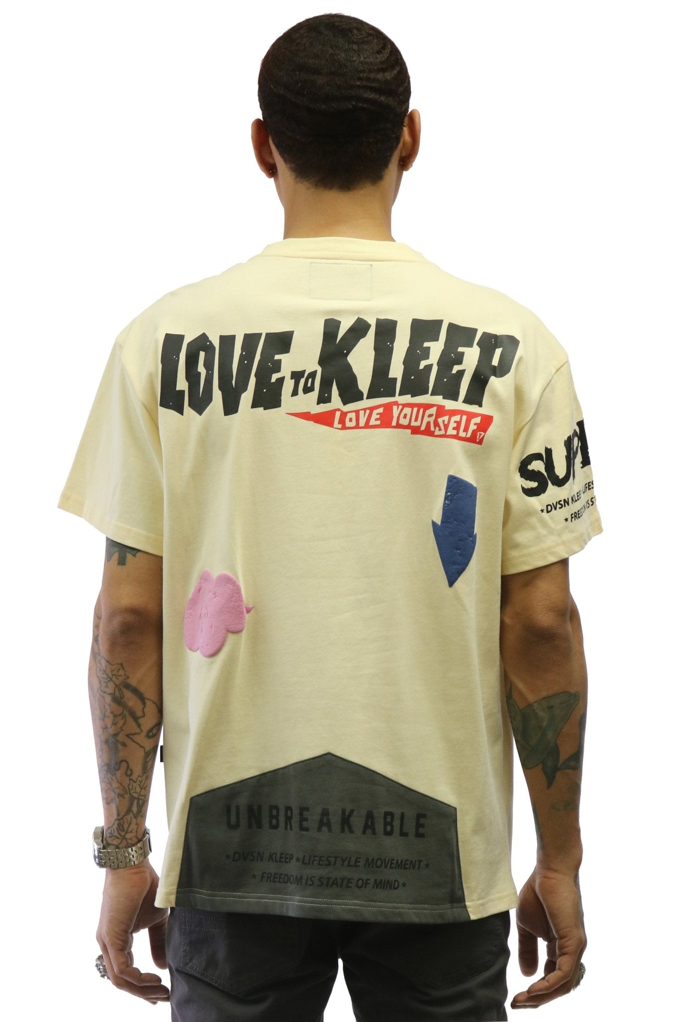 Angora Men's graphic print and patchwork cream cotton short sleeve tee - Love to KleepMen's TeeKLEEPLove to Kleep