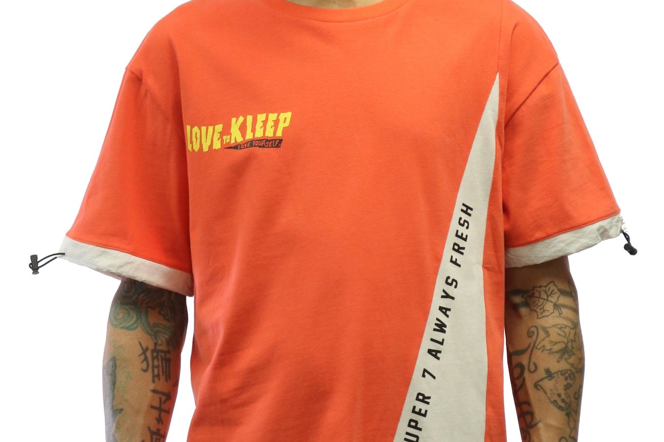 TESS Men's graphic print with cut&sew orange cotton short sleeve tee - Love to KleepMen's TeeKLEEPLove to Kleep