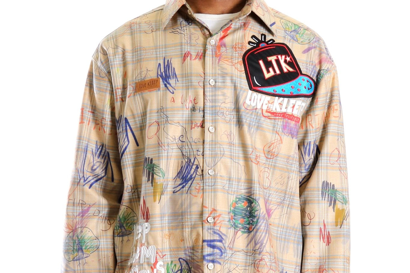 Maxis L.T.K. Men's premium Long Sleeve Plaid button down shirt with hand sketch drawing pop art - Love to KleepMen's ShirtKLEEPLove to Kleep