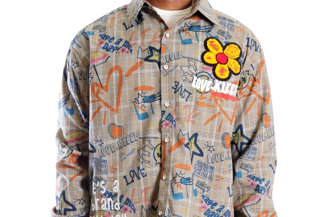 Velo L.T.K. Men's premium Long Sleeve Plaid button down shirt with hand sketch drawing pop art - Love to KleepMen's ShirtKLEEPLove to Kleep