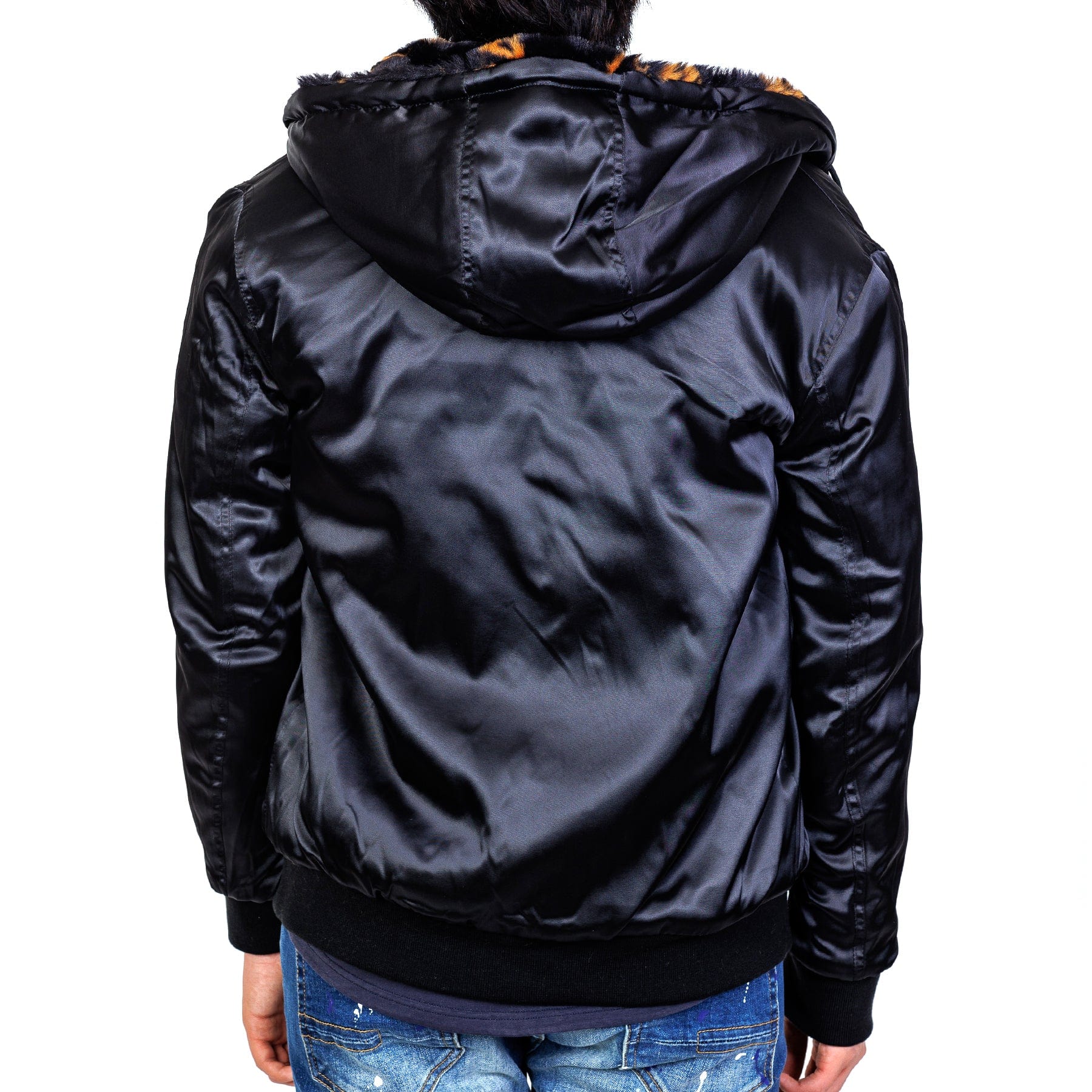 Jeff Black Reversible Faux Fur Bomber Jacket with Amillion typo pattern - Love to KleepCoats & JacketsAMILLION BY KLEEPLove to Kleep