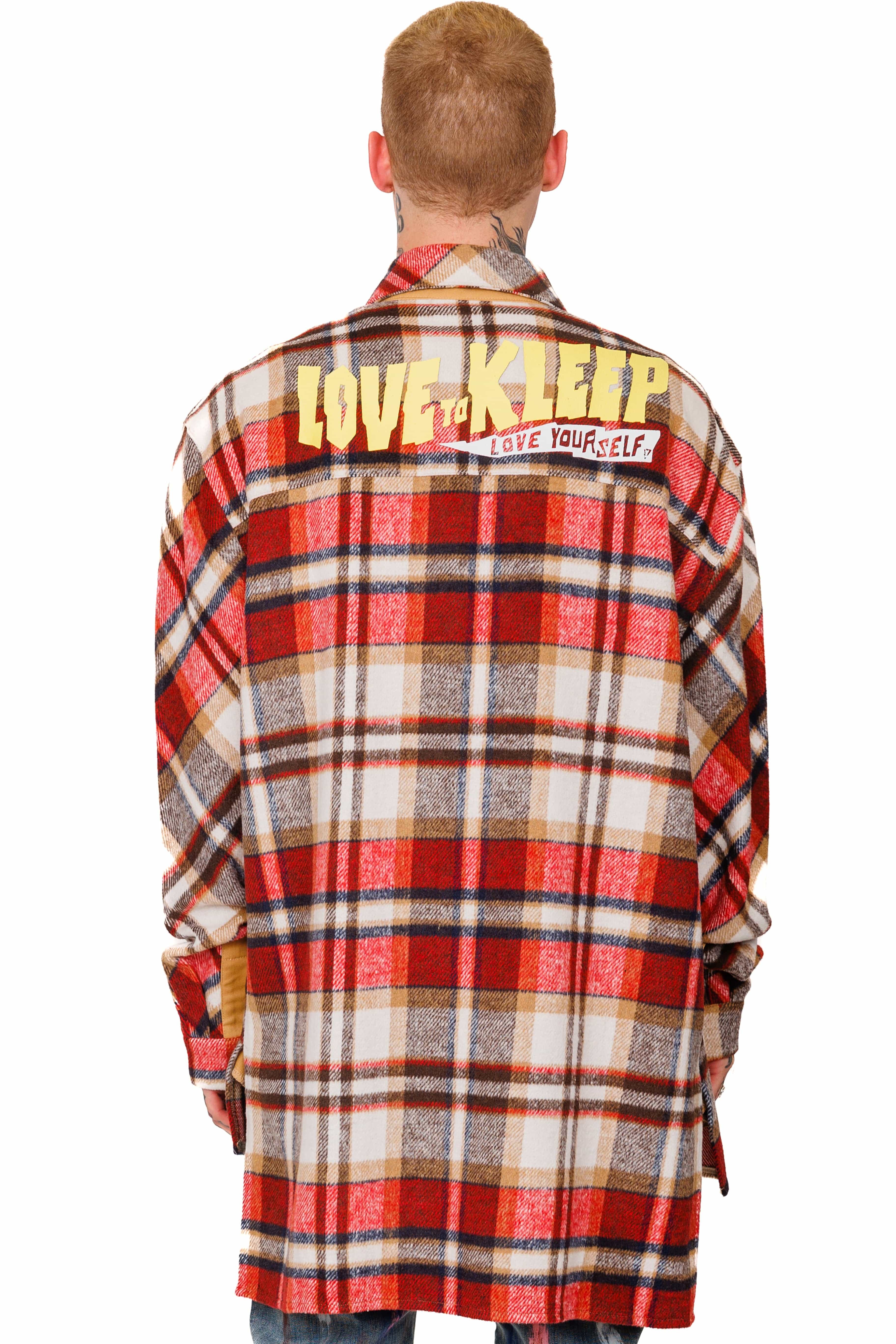KLEEP Men's Shirt BURLYWOOD Men's premium heavy flannel elongated oversize shirt