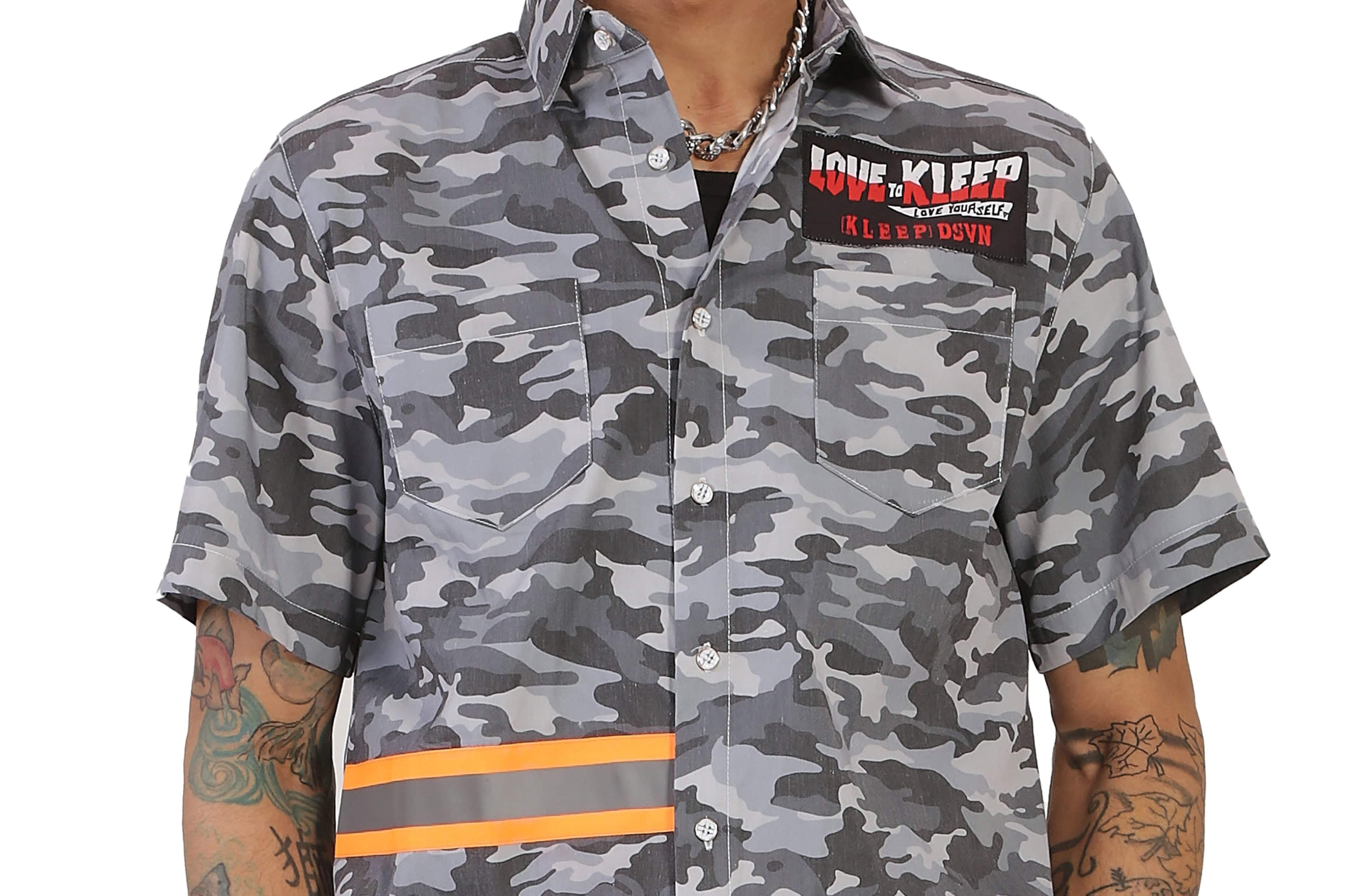 KLEEP Men's Shirt SPARK Men's premium poplin camo pattern shortsleeve buttondown shirt